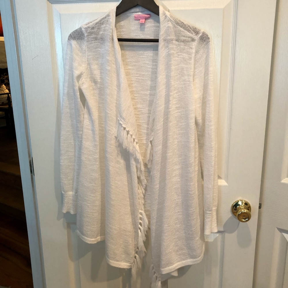Lilly Pulitzer white fringed sweater